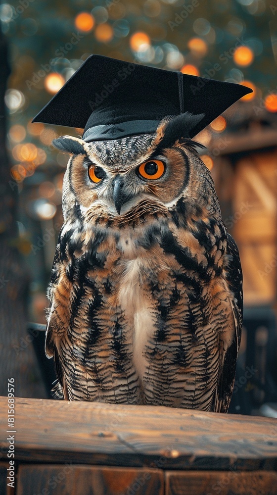 Wall mural An owl wearing a bachelor cap for graduation concept. - Wall murals