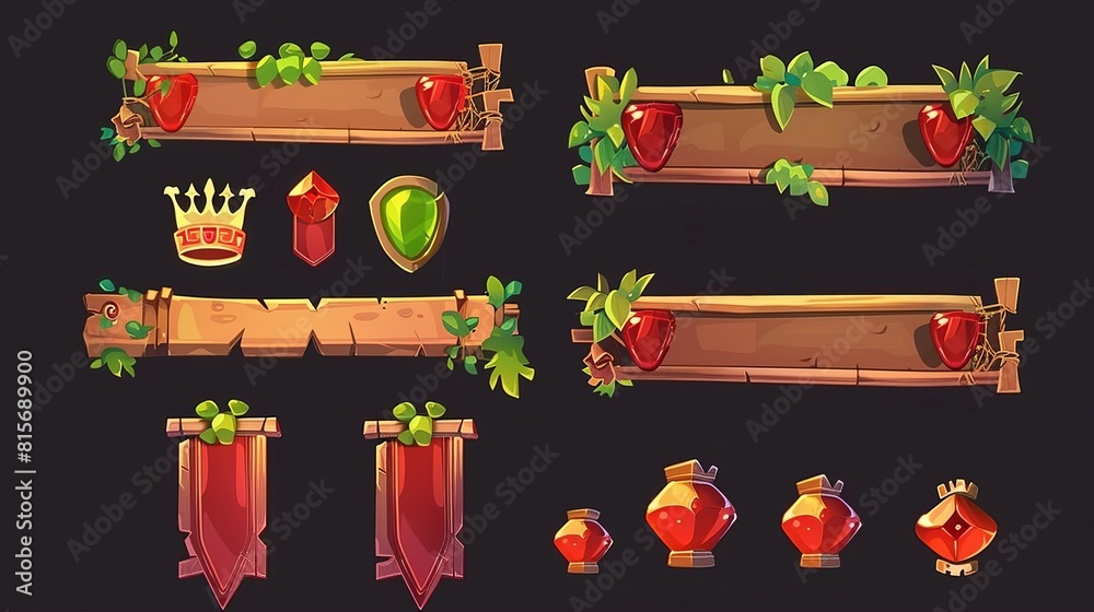 Poster ui or gui design elements. game frames, blue and orange keys, scaling sliders, settings isolated mod