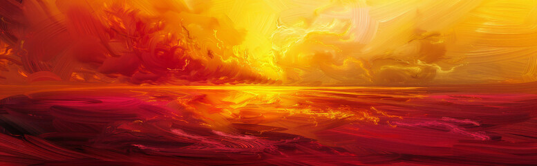 artwork inspired by a fiery sunset, with warm hues of red, orange, and yellow blending together to...