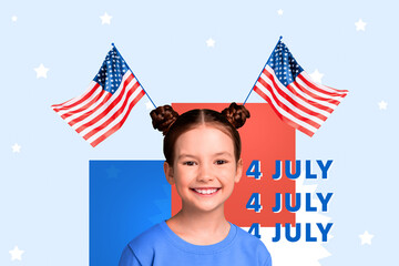 Composite collage image of cute little girls flags national independence america day fourth july...