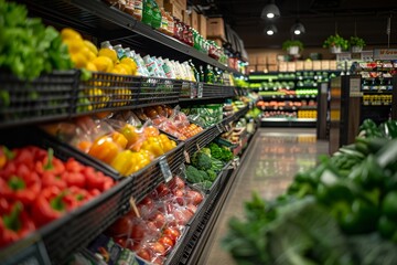 fresh vegetables and fruits in supermarket, food products