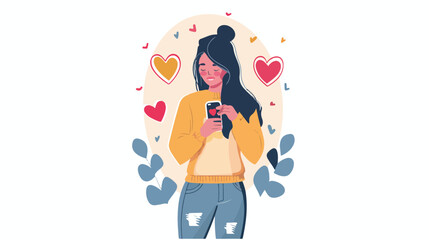 Woman with heart notification. Woman with like sign illustration
