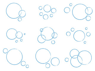 Soap doodle bubbles set. Water bubble collection. Simple hand drawn sketch sparkle round shape, vector graphic