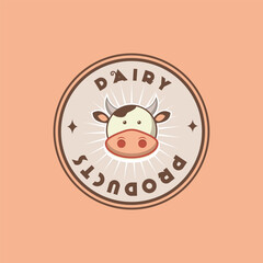 Dairy products logo and stamp design with cow illustration fully vectorized template 