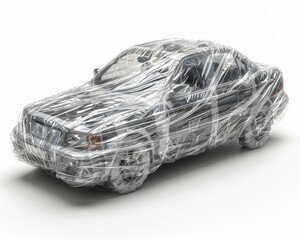 Car wrapped in a transparent protective case as a concept for insurance 