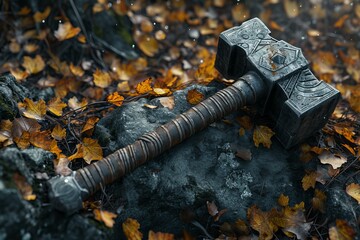 Magical Ancient fantasy hammer. Medieval thunder. Generate Ai
