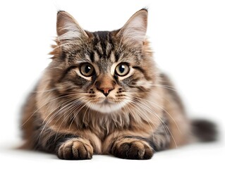 Obraz premium Captivating Tabby Cat Portrait on Pristine White Background