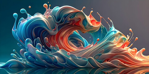 Obraz premium A symphony of liquid motion, as vividly light blue liquid dance and splash in a captivating display of fluidity and grace