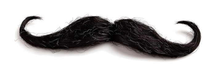 Black hair mustache isolated on white background, detailed photo, jpg