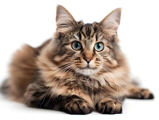 Obraz premium Adorable Domestic Cat with Captivating Eyes Closeup on White Background