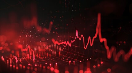 Moody and abstract depiction of financial crisis with red graph lines over a dark background,