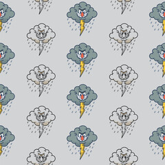 seamless pattern retro cartoon angry clouds