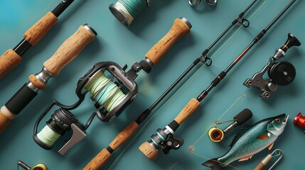 Fishing and angling gear and equipment store mockup for outdoor activity branding and marketing template