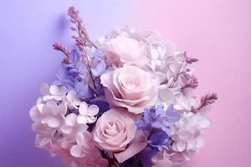 Delicate pastel flowers against a soft purple background