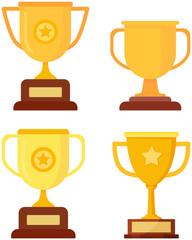A flat style golden trophy cup set isolated on white background