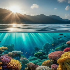 coral reef in the blue sea