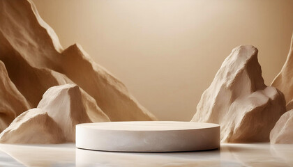 Stone podium for display product. Background for cosmetic product branding, identity and packaging