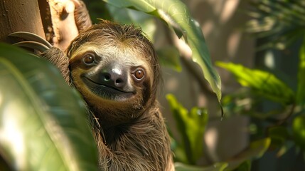 Fototapeta premium Friendly sloth mockup cute animal wildlife promotion template