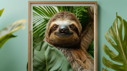 Fototapeta premium Friendly sloth mockup cute animal wildlife promotion template