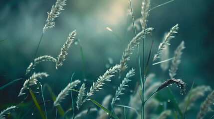 Naklejka premium blooming wild high grass flower in nature at sunset warm summer.generative ai