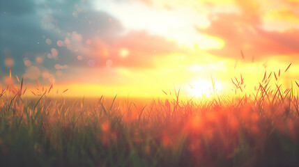 summer sunset with waving wild grass in sunlight background.generative ai