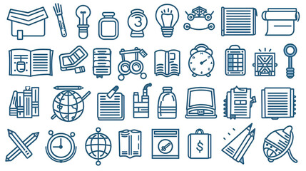 Colorful school icons and clipart of school stuff and fruits, back to school concept, Generative AI