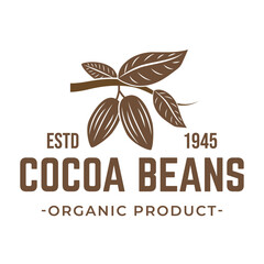 Vintage cocoa bean, cocoa plant logo icon vector template