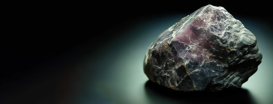 Ussingite fossil mineral stone. Geological crystalline fossil. Dark background close-up.