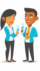 Fototapeta premium Corporate celebration with cheerful colleagues toasting with champagne