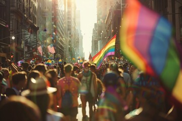 LGBTQ parade in the center of the big city, a newspaper photo, ultrarealistic photo, high quality photo, stock photography, HD 8K --ar 3:2 --style raw Job ID: 27ab7e52-8c34-4c5a-95b9-49f8b0996509