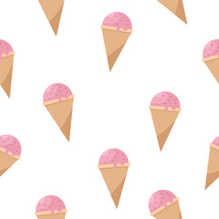 seamless pattern wallpaper of strawberry ice cream with chocolate topping on a white background. Poster. Card. Print. Textile. Seamless abstract background. Vector illustration