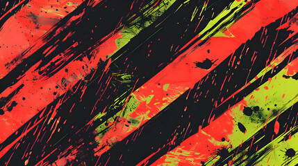 Abstract background with diagonal red, green and black stripes on grunge wall, paint splashes and scratches. Generative Ai