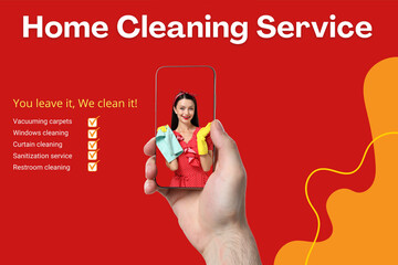 Young and beautiful Housewife, House cleaning, Home cleaning service, design for your advertising