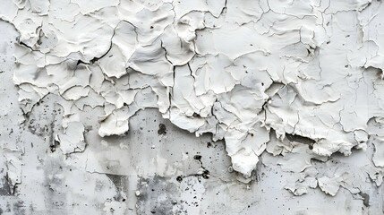 Close up of a white damaged wall with peeling paint.generative ai