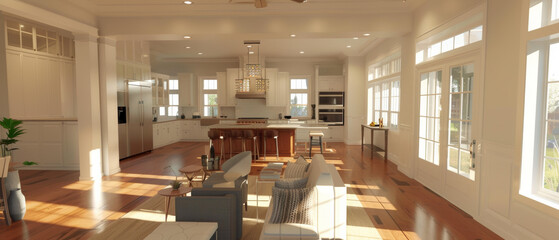 Sun-drenched modern kitchen with a welcoming ambiance.