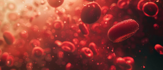 Artistic depiction of vibrant red blood cells in motion within the bloodstream.