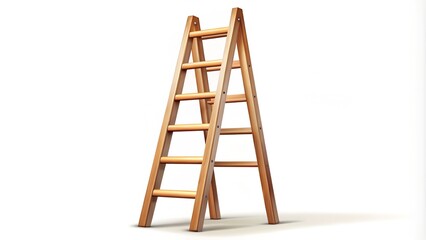 a wooden ladder is standing up against a white background.
