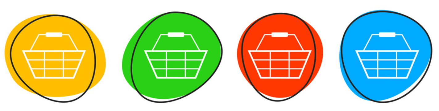 4 bunte Icons: Einkaufskorb - Button Banner