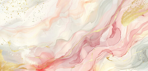 Fototapeta premium Elegant panoramic watercolor in soft pink ivory and gold for refined decor.