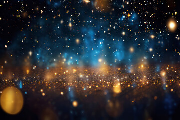 Fototapeta premium background of abstract glitter lights. gold, blue and black. defocused. Created with Playground AI