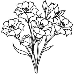 Lisianthus flower outline illustration coloring book page design, Lisianthus flower black and white line art drawing coloring book pages for children and adults
