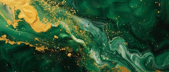Abstract Green and Gold Fluid Art Pattern
