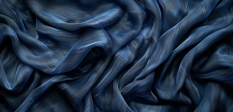 Intriguing indigo fabric wrinkles in abstract widescreen display.