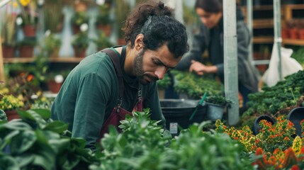 Portrait of Garden Center Team: Working Together in Plant Nursery
