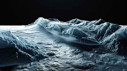 Technical visual illustration, mountain 3D LiDAR GIS aerial map mountains scan isolated against dark black background. Mountainous environment. Clear, beautiful, mapping topography data