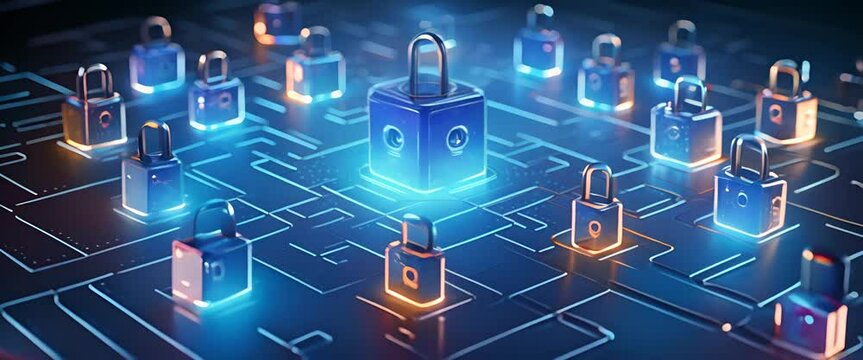 Minimalist 3D illustration of a data encryption process, sleek tech visuals,