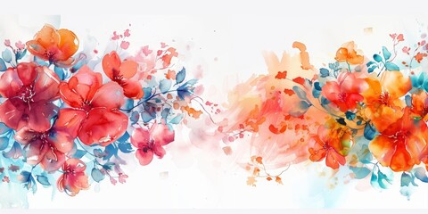 Bright and colorful watercolor flower edges on a horizontal banner, popping against a crisp white mockup background