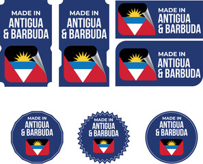 Naklejka premium Made in Antigua and Barbuda. Antigua and Barbuda flag, Tag, Seal, Stamp, Flag, Icon vector