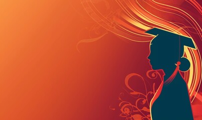 Elegant Graduation Concept - Silhouette of Female Graduate with Swirling Patterns