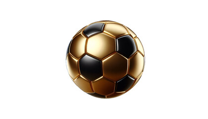 Fototapeta premium The image features a shiny golden and black soccer ball against a transparent background, PNG file, perfect for graphic design.